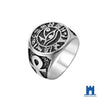 Eye of Horus signet ring in silver tone 316L stainless steel with engraved Wedjat symbol on flat signet face