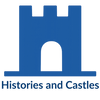 Logo of Histories and Castles with a blue castle silhouette on a white background
