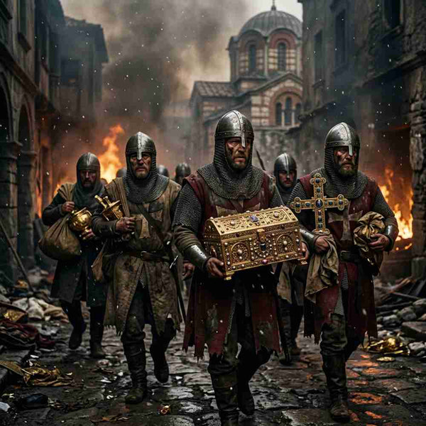 Fourth Crusade Constantinople sack 1204: Crusaders besieging and looting the Byzantine capital in pivotal medieval military failure
