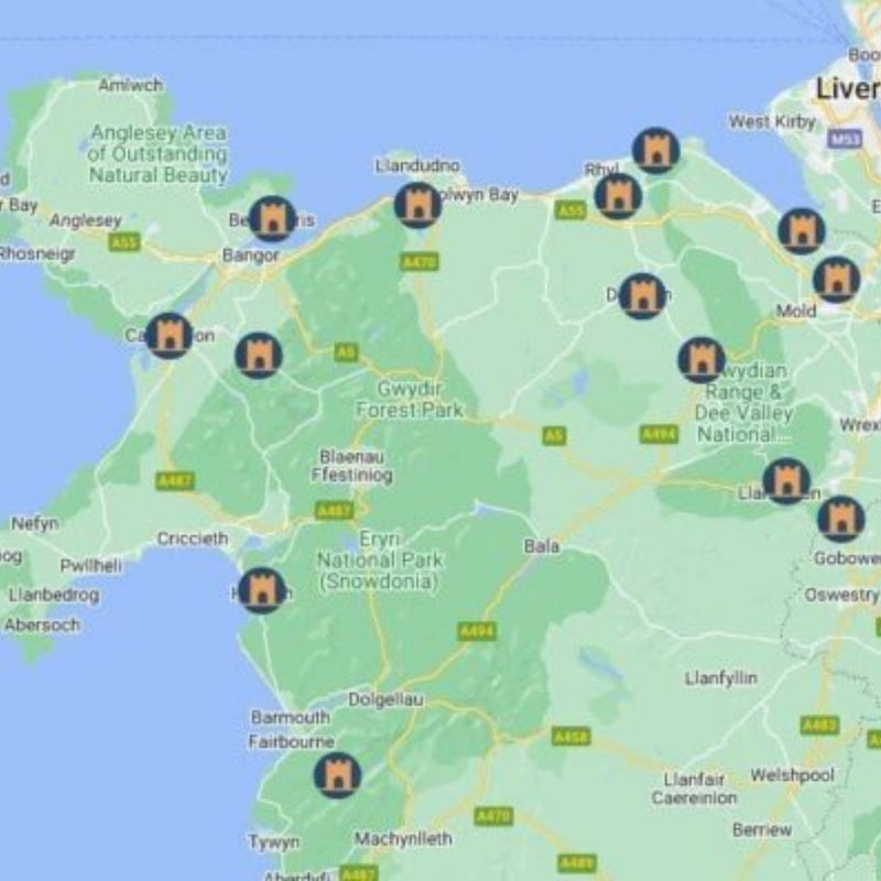 a map of Wales illustraing the number of castles