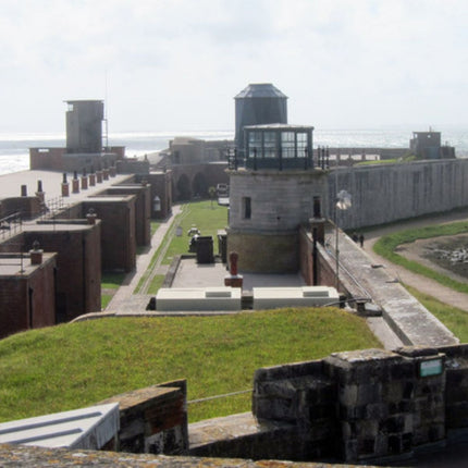a photograph of Hurst Castle outside walls