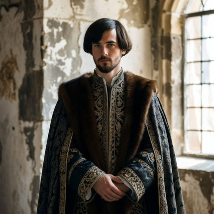 a depiction of King Edward II in royal atire in  front of a window