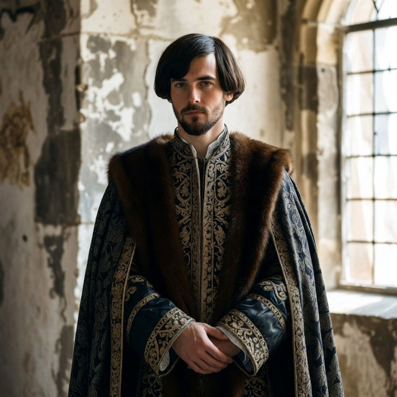 a depiction of King Edward II in royal atire in  front of a window