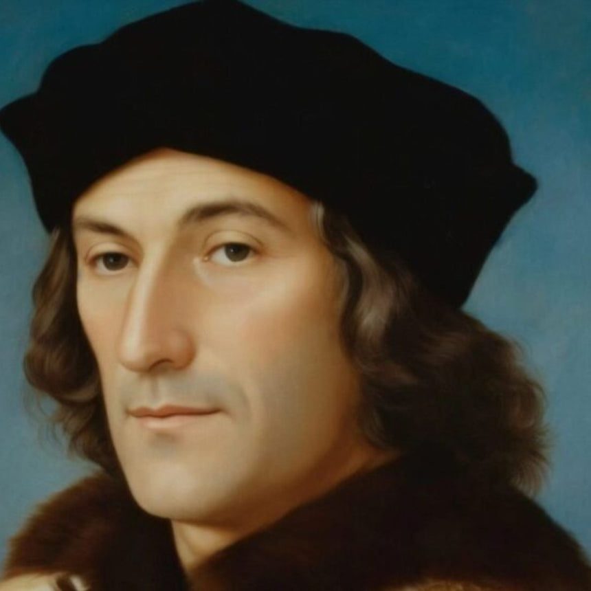 an illustration of King Henry VII with a light blue background