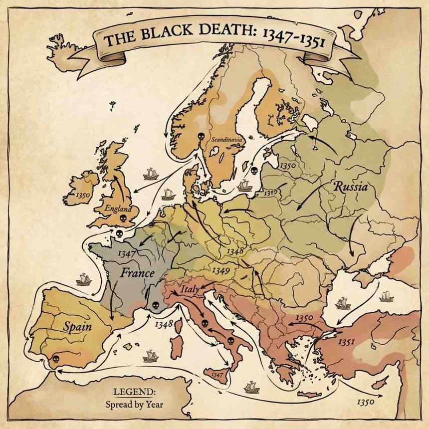 Black Death surprising facts map showing spread: Revealing lesser-known truths about plague transmission, mortality rates, and medieval responses
