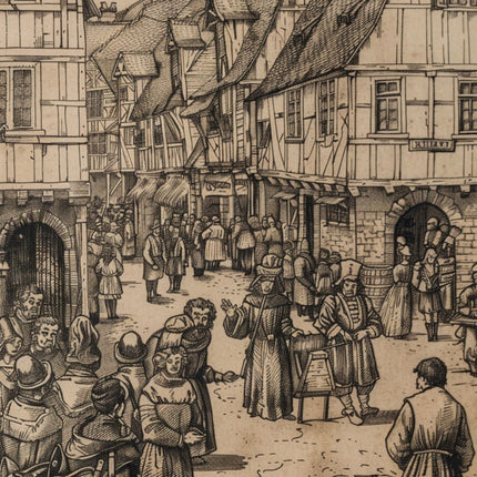 Medieval Wales street scene illustration: Daily life, architecture, and society during the Middle Ages in Welsh towns and villages