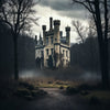 A spooky looking old abandoned castle tucked away in the woods