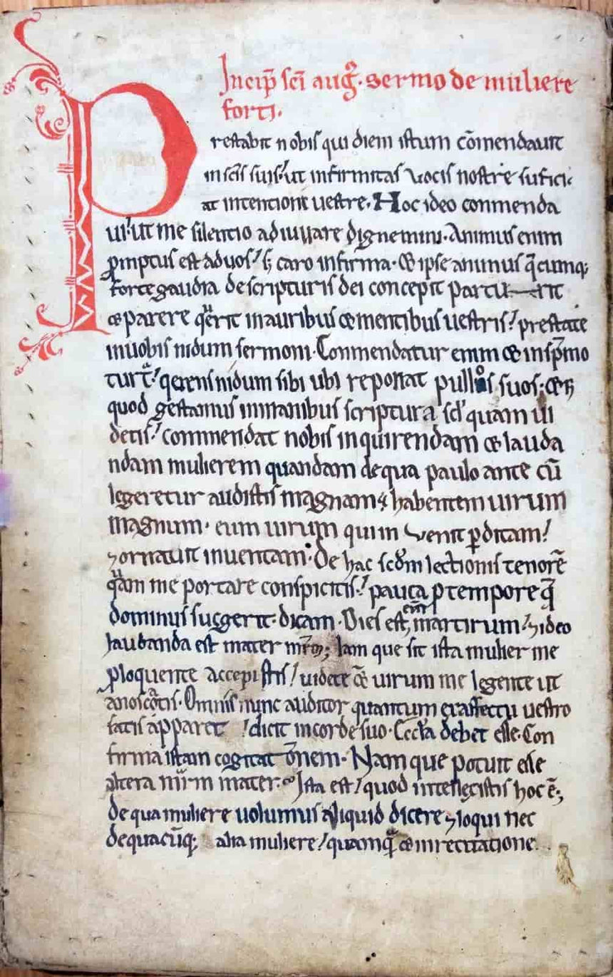 The first page of a 12th-century manuscript containing St. Augustine's sermon 