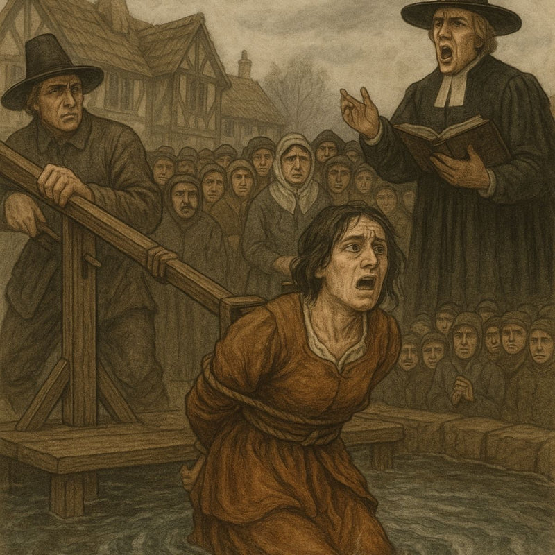 A woman accused of witchcraft facing trial by water