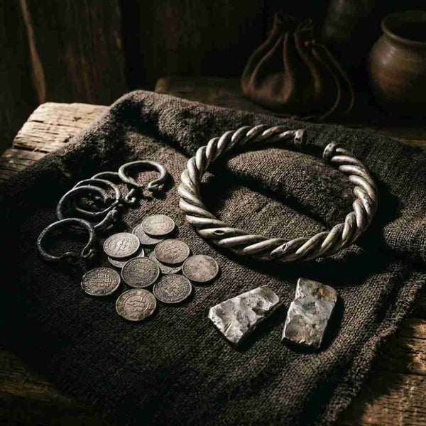 Gotland silver torsade Viking neck ring elite warrior: Intricate multi-wire twisted neck rings symbol of high status and wealth in Viking society
