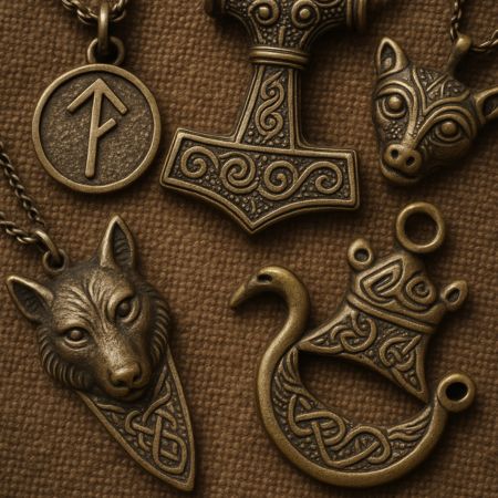 Medieval wolf knot protection symbol Viking jewelry: Medieval power symbols including Celtic knots and wolf motifs for strength and protection