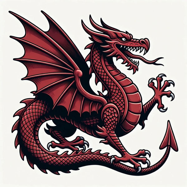 Welsh Dragon Y Ddraig Goch on a cream white background