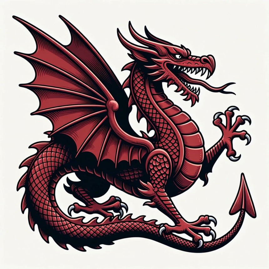 Welsh Dragon Y Ddraig Goch on a cream white background