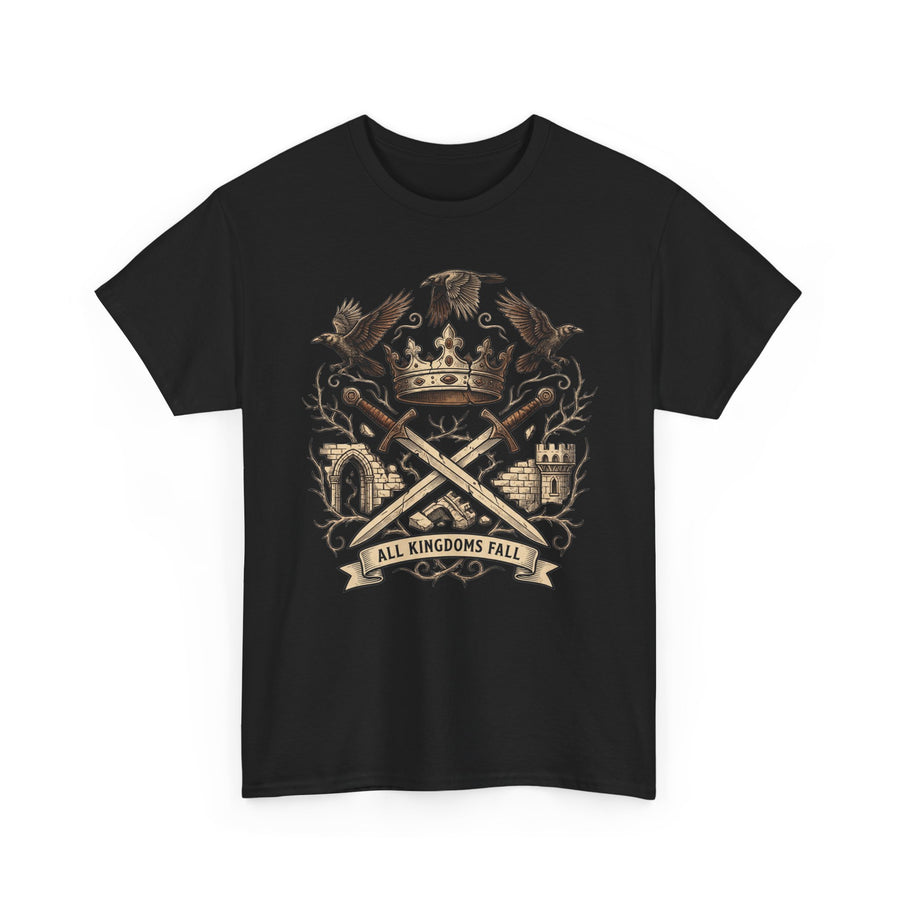 Fall of Camelot design on a black T-shirt