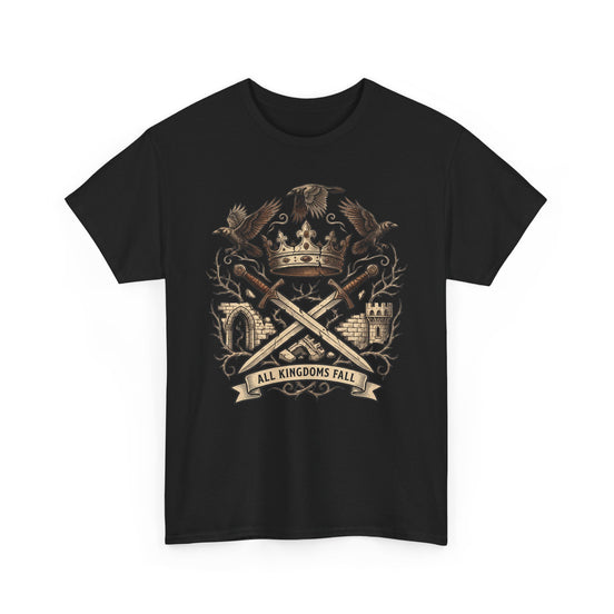 Fall of Camelot design on a black T-shirt