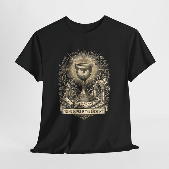 Quest for the Grail design on a black T-shirt