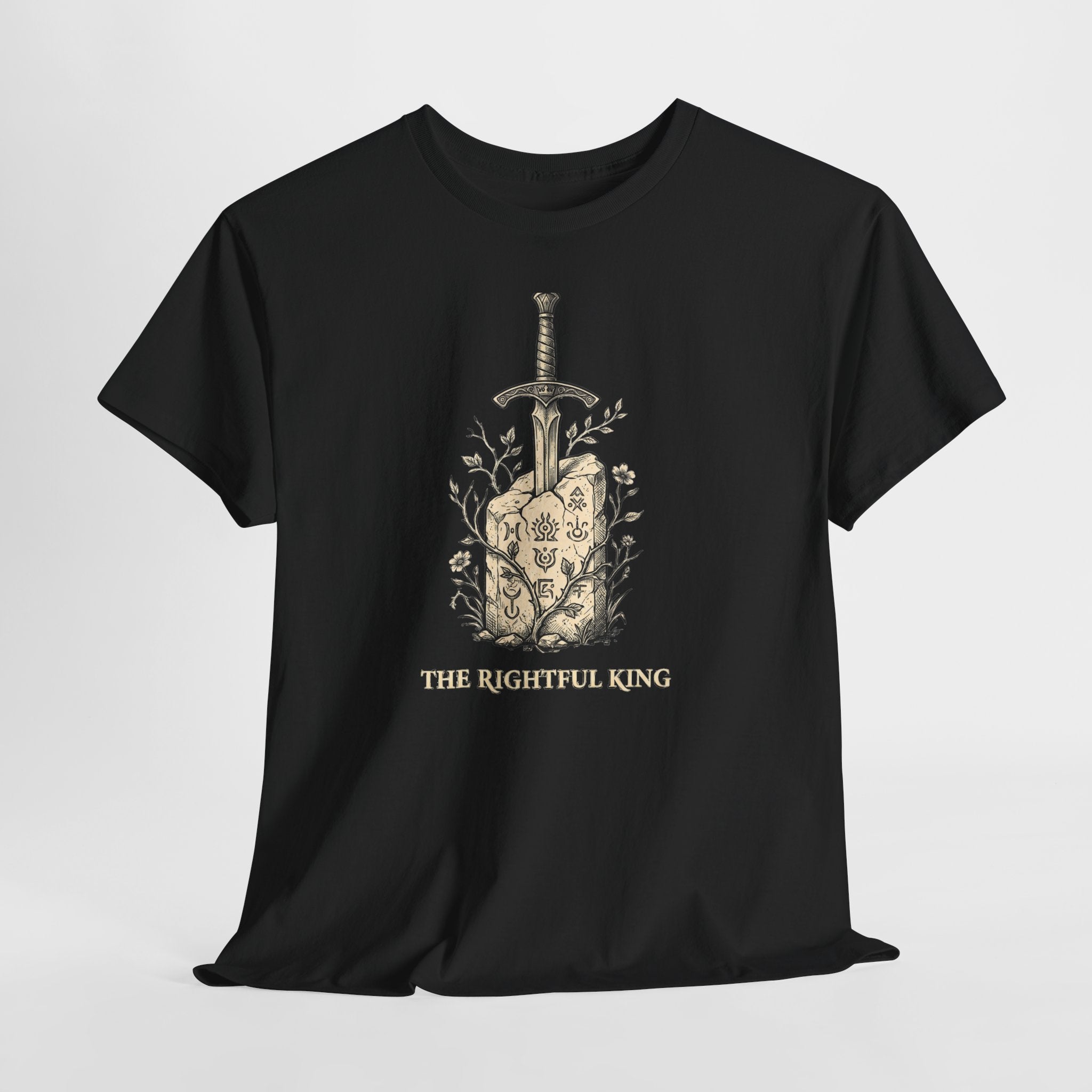 The Rightful King design on a black T-shirt