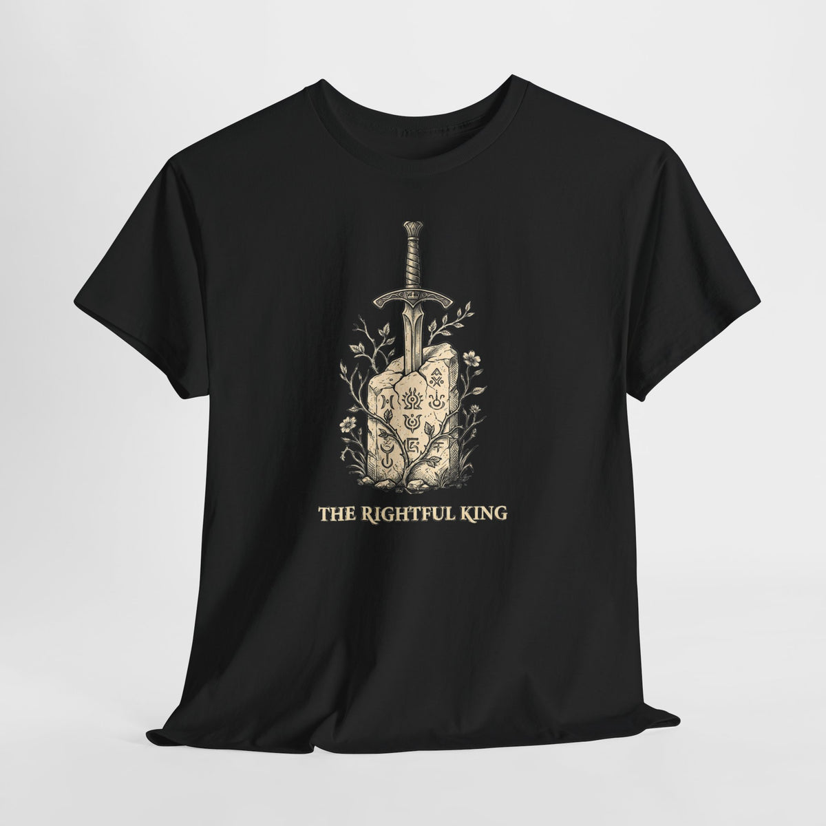 The Rightful King design on a black T-shirt