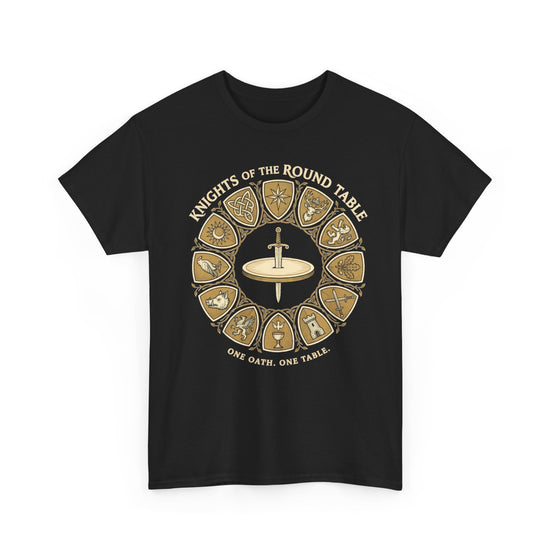 Knights of the Round Table design on a black T-shirt