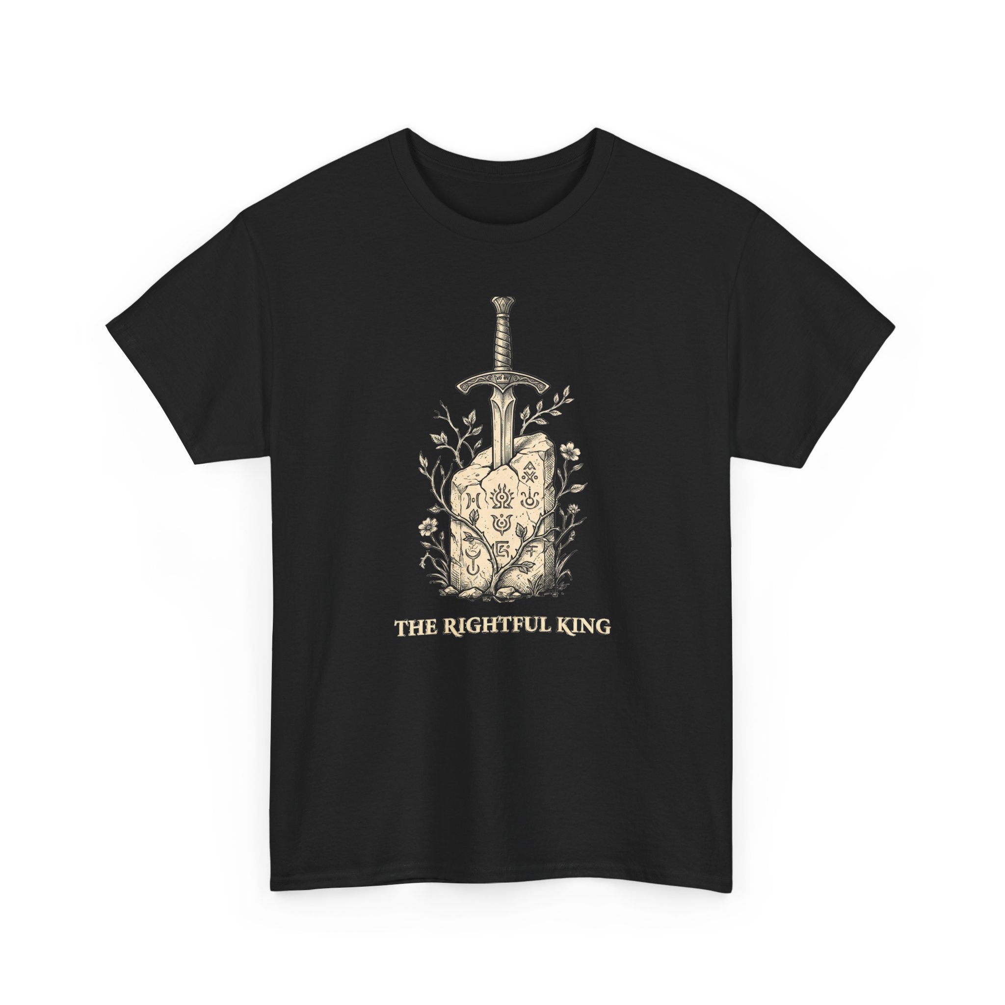 The Rightful King design on a black T-shirt