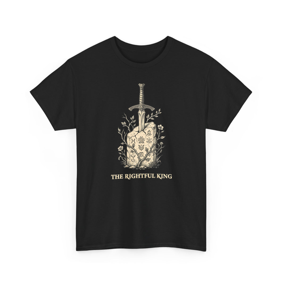 The Rightful King design on a black T-shirt