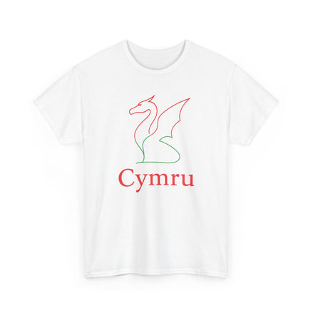 Cymru Welsh Dragon T-Shirt | Minimalist Line Art Design White T-Shirt White