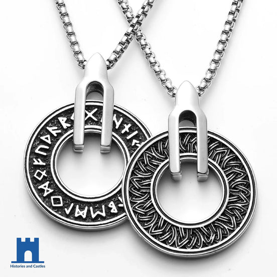 Large Elder Futhark Rune Viking Pendant | Stainless Steel Viking Necklace for Men Silver Jewellery Silver
