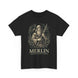 Merlin, Keeper of Ancient Wisdom design on a black T-shirt