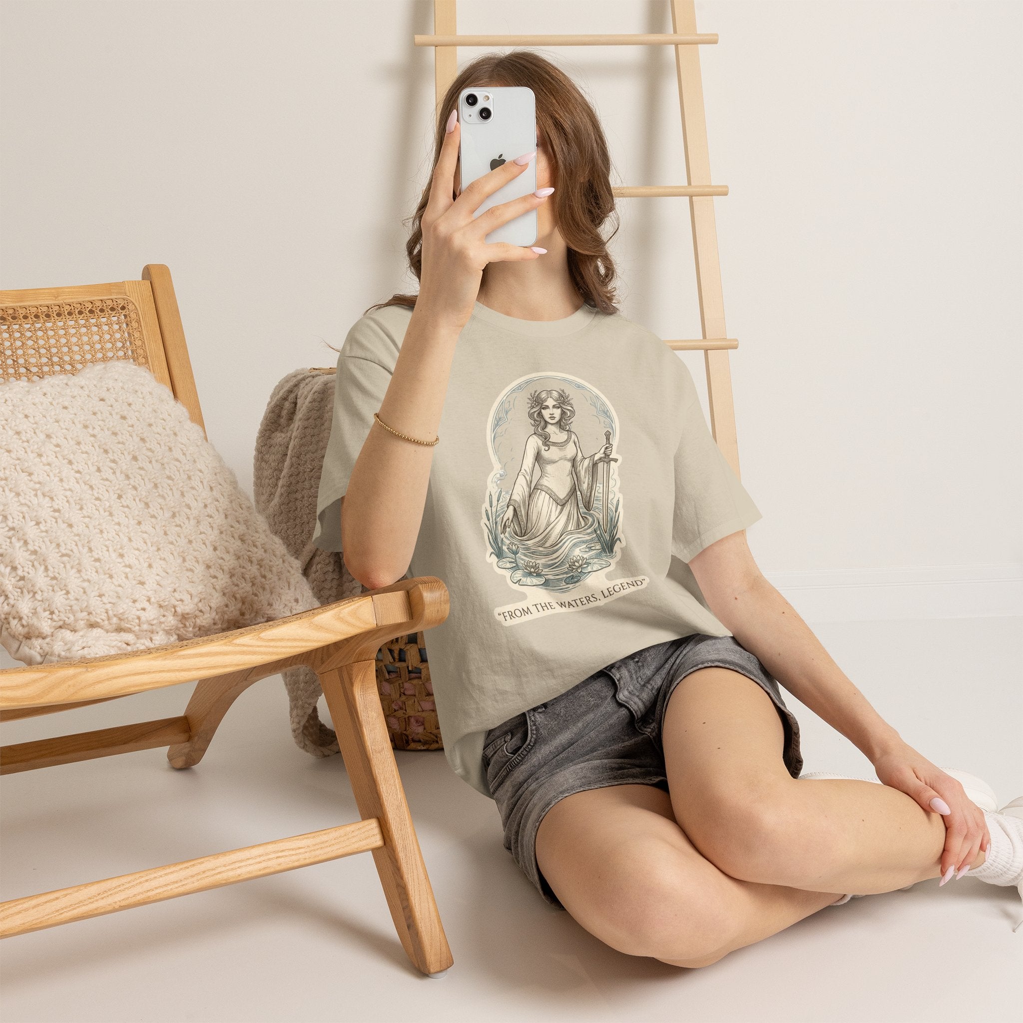 Lady of the Lake design on a sand T-shirt