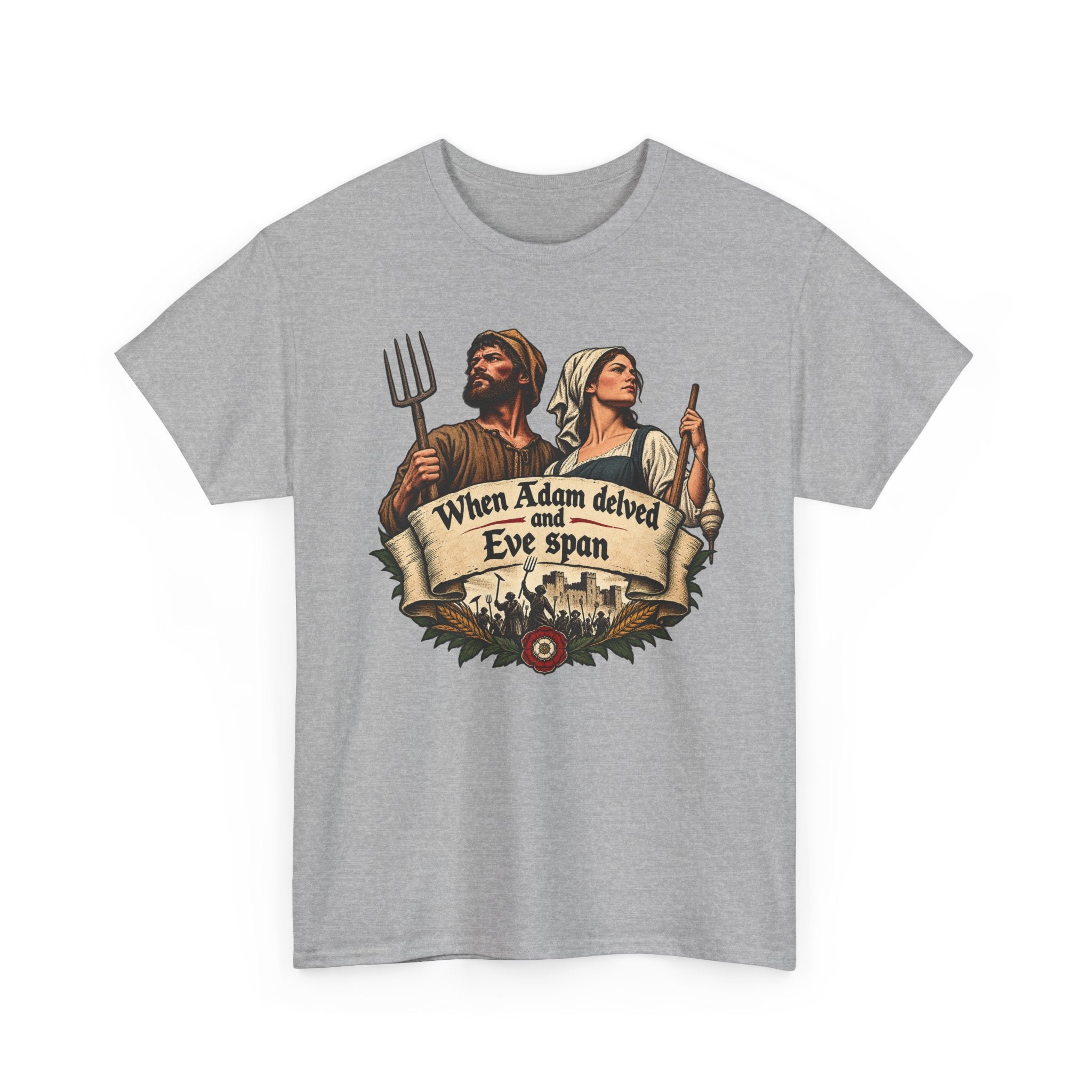 When Adam Delved and Eve Span design on a grey T-shirt