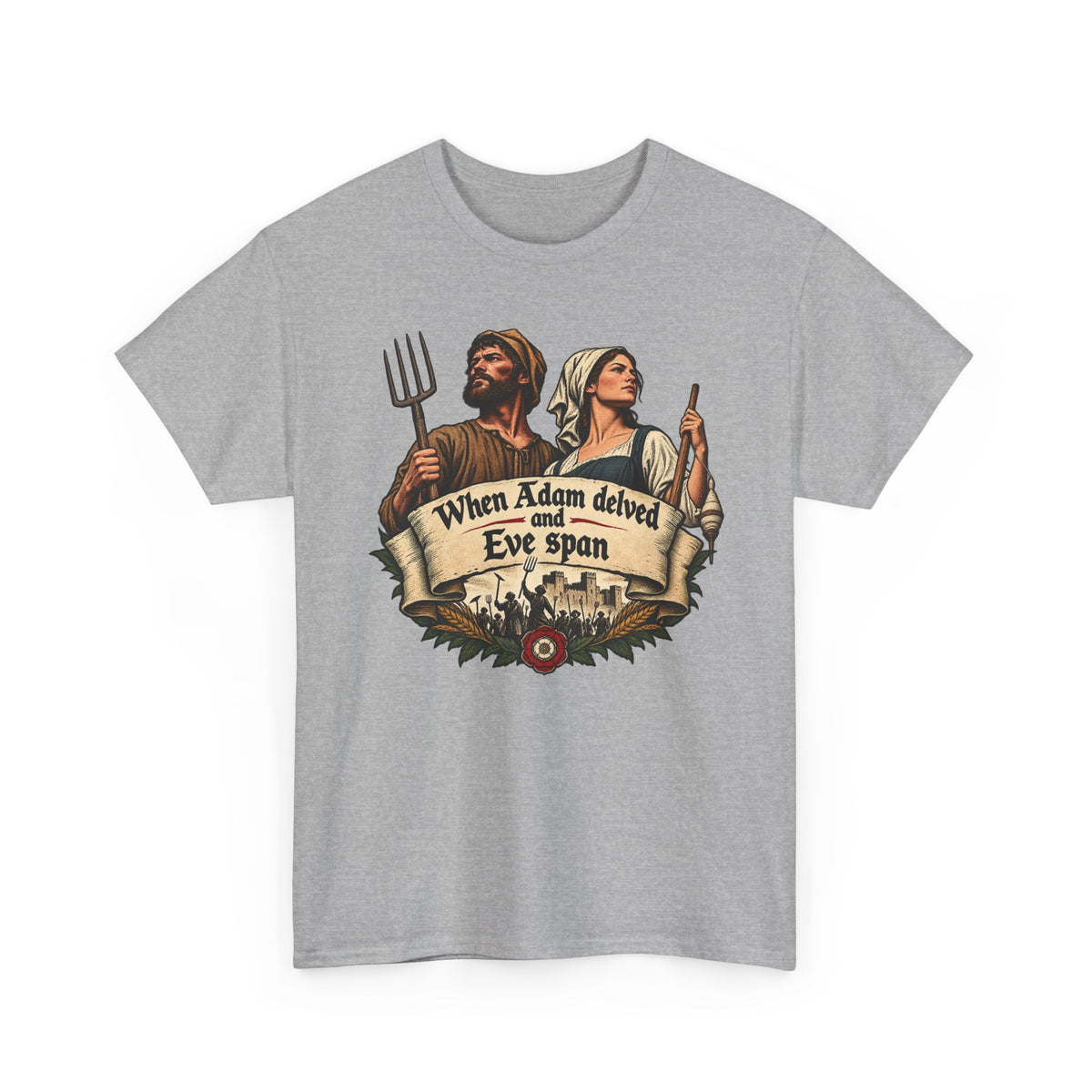 When Adam Delved and Eve Span design on a grey T-shirt