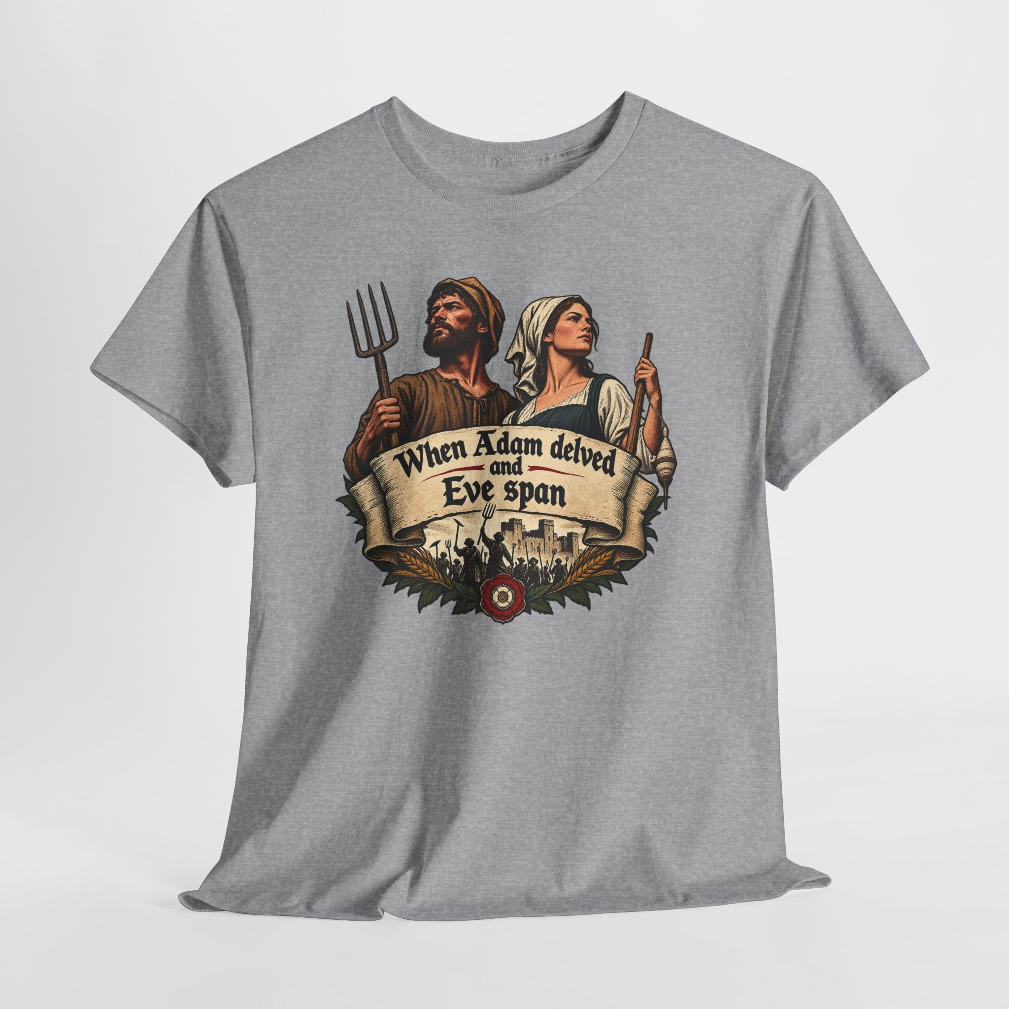 When Adam Delved and Eve Span design on a grey T-shirt