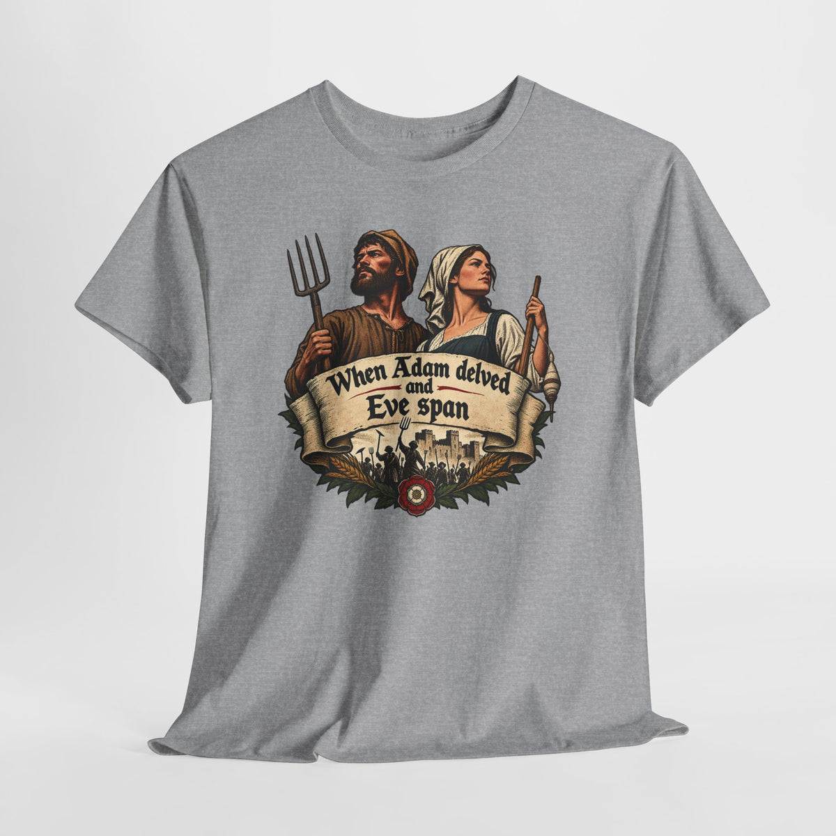 When Adam Delved and Eve Span design on a grey T-shirt