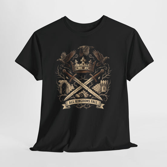 Fall of Camelot design on a black T-shirt