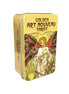 Gold tin box with 'Golden Art Nouveau Tarot' text and tarot card design on a white background