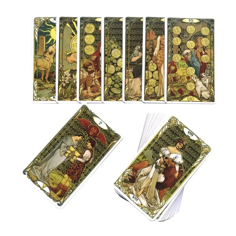 Set of tarot cards with detailed artwork on a white background