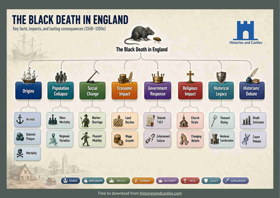 infographic of the black death in england 1348 as a free download poster from Histories and Castles