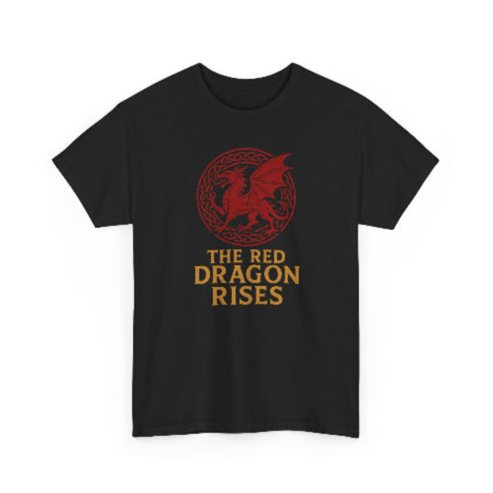 The Red Dragon Rises Welsh T-Shirt | Celtic Knotwork Black T-Shirt Black