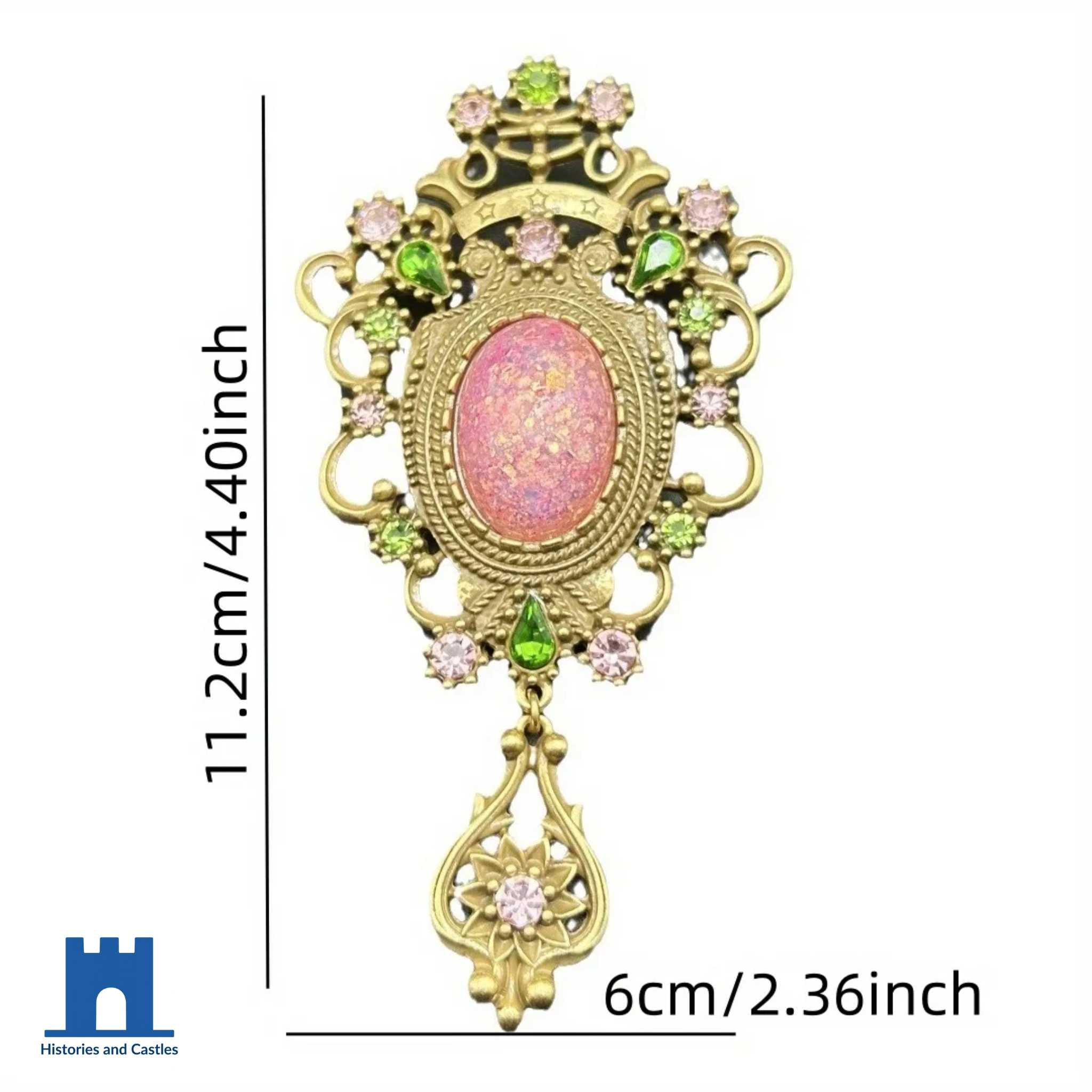 Vintage Baroque Palace Brooch | Large Pink Gemstone & Crystal Statement Pin Jewellery