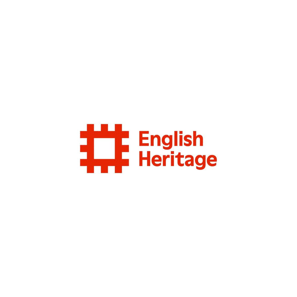 The red English Heritage logo, featuring a stylized square grid icon next to the words 'English Heritage' in red sans-serif text, centered on a plain white background.