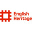 The Englis Heritage logo illustrated by a red ariel view of a castle and the words English Heritage in red