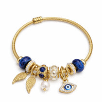 Gold-Tone Evil Eye Charm Bracelet with Blue Beads Jewellery