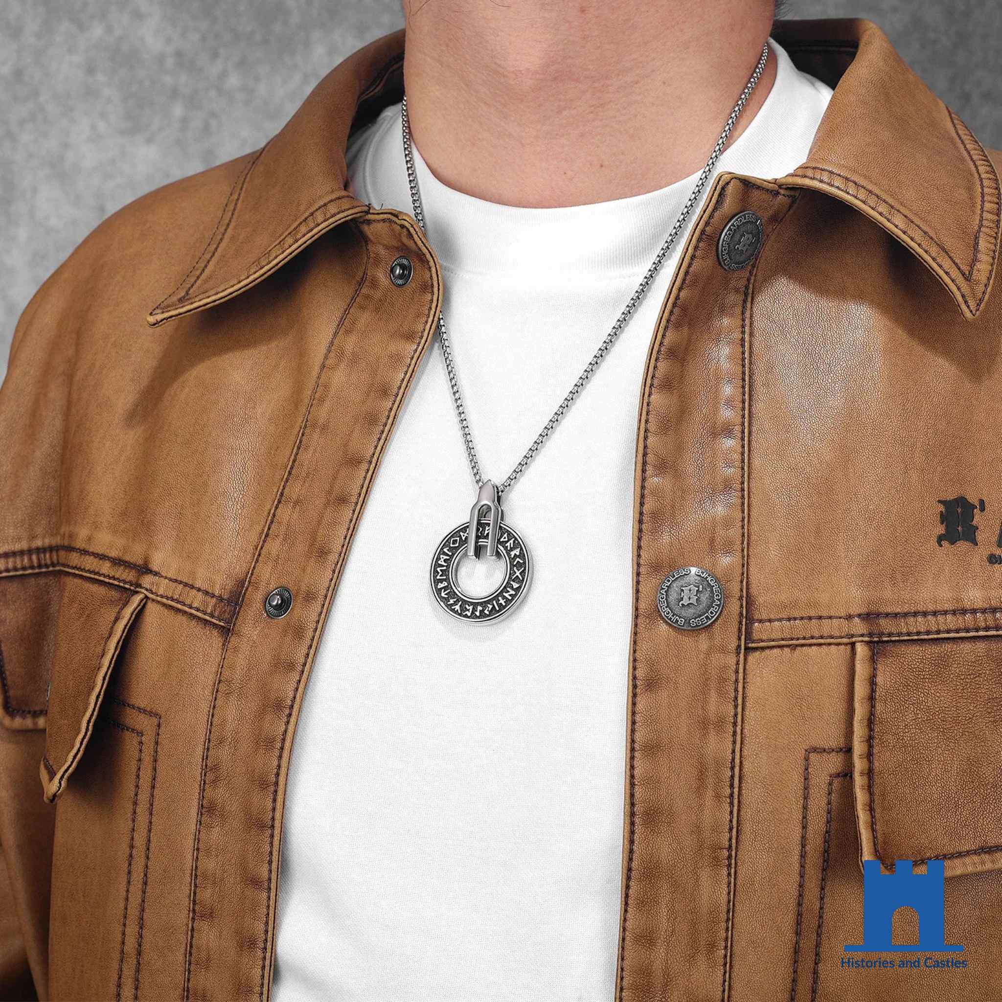Large Elder Futhark Rune Viking Pendant | Stainless Steel Viking Necklace for Men Jewellery