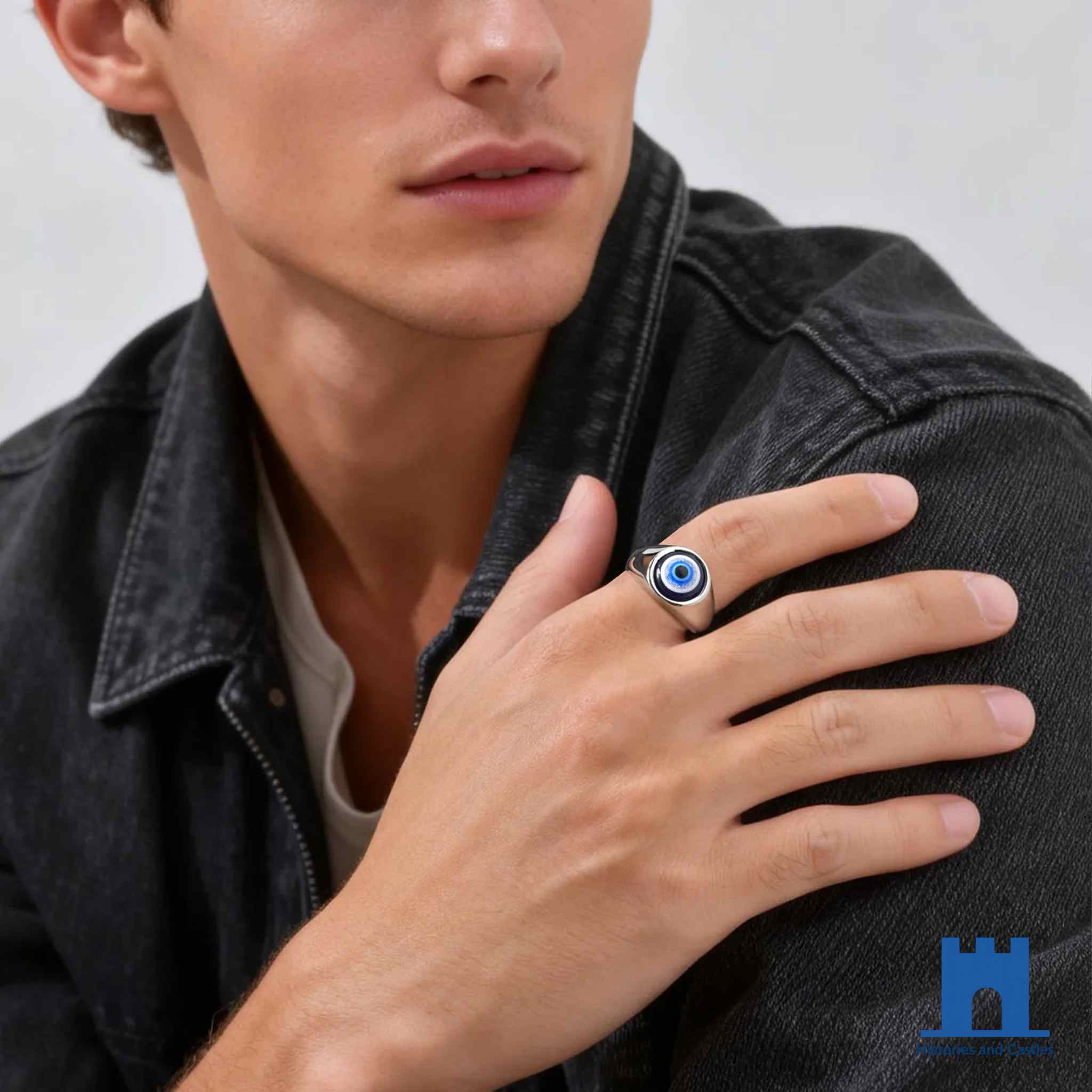 Stainless Steel Evil Eye Signet Ring | Protective Nazar Ring Jewellery