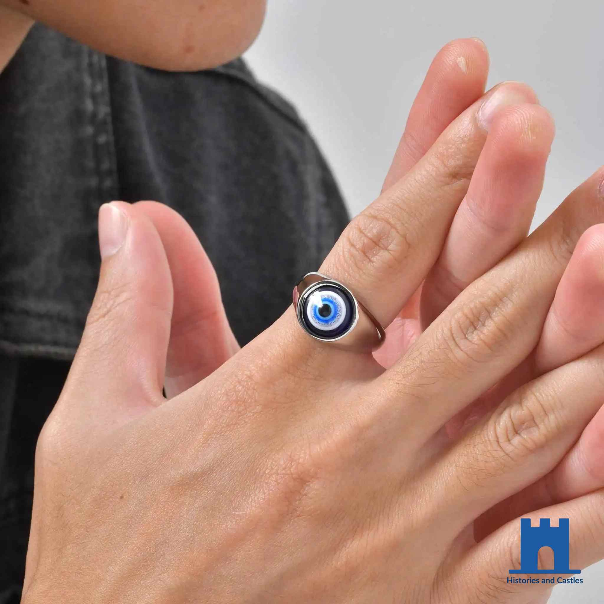 Stainless Steel Evil Eye Signet Ring | Protective Nazar Ring Jewellery