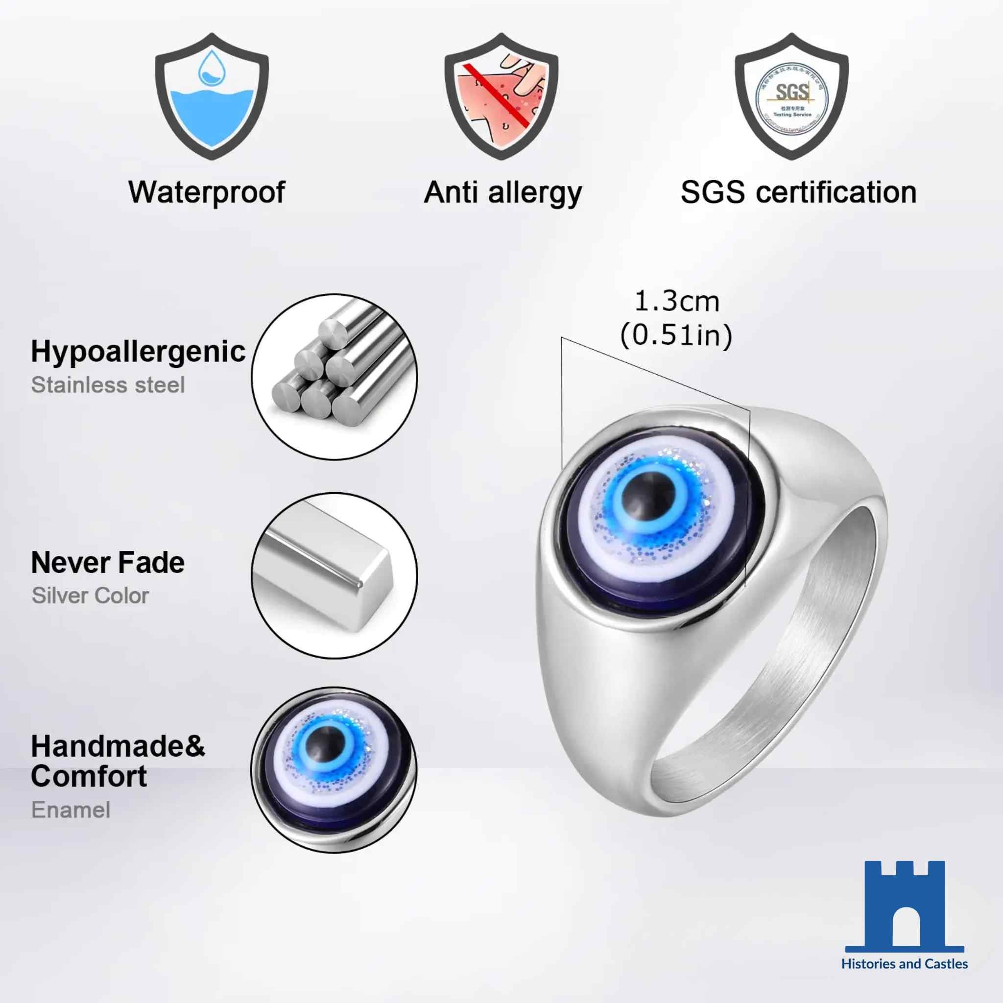 Stainless Steel Evil Eye Signet Ring | Protective Nazar Ring Jewellery
