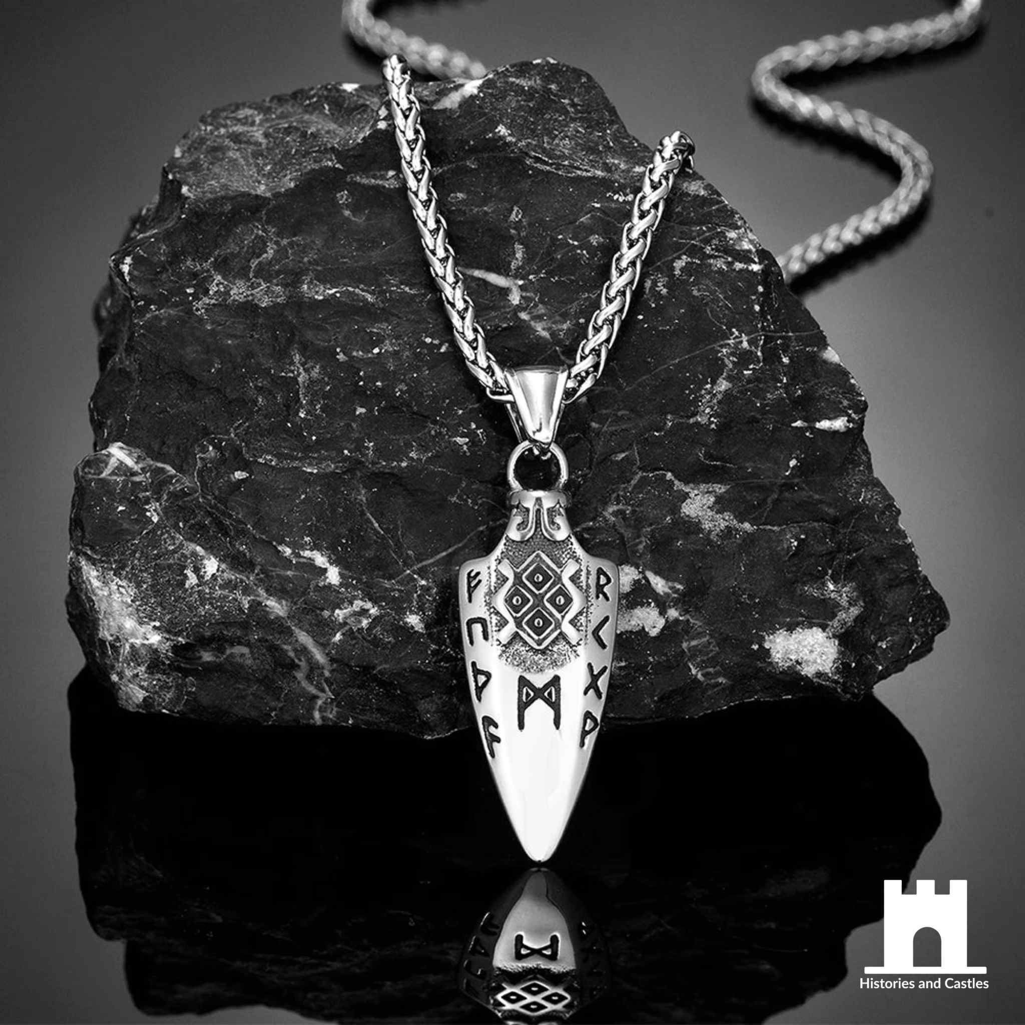 Odin’s Spearhead Valknut Necklace | Viking Gungnir Pendant Steel Chain Jewellery Steel Chain