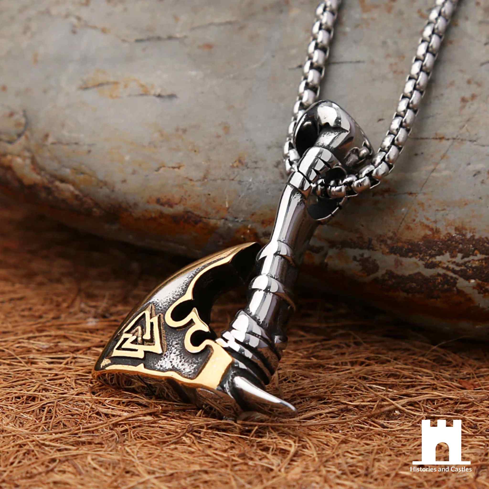 Viking Axe Valknut Pendant | Norse Warrior Necklace Jewellery