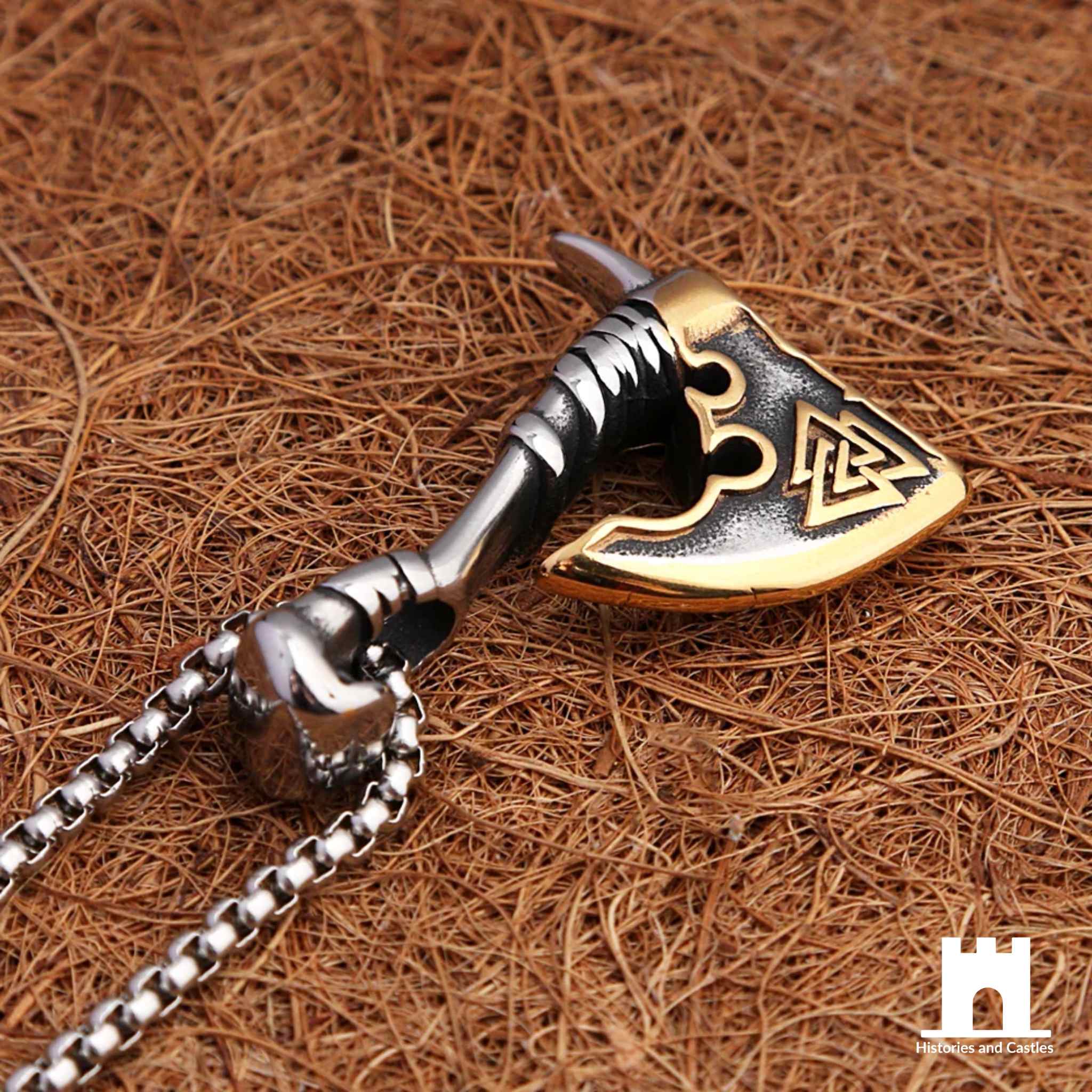 Viking Axe Valknut Pendant | Norse Warrior Necklace Jewellery