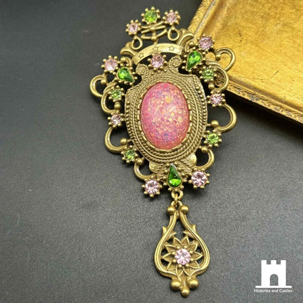 Vintage Baroque Palace Brooch | Large Pink Gemstone & Crystal Statement Pin Jewellery